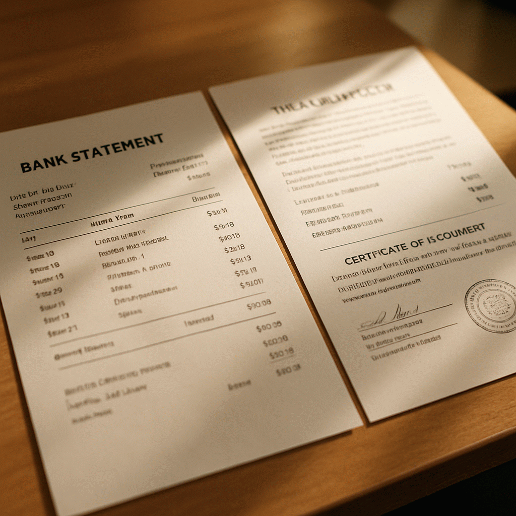 Bank statement being prepared for certified English translation